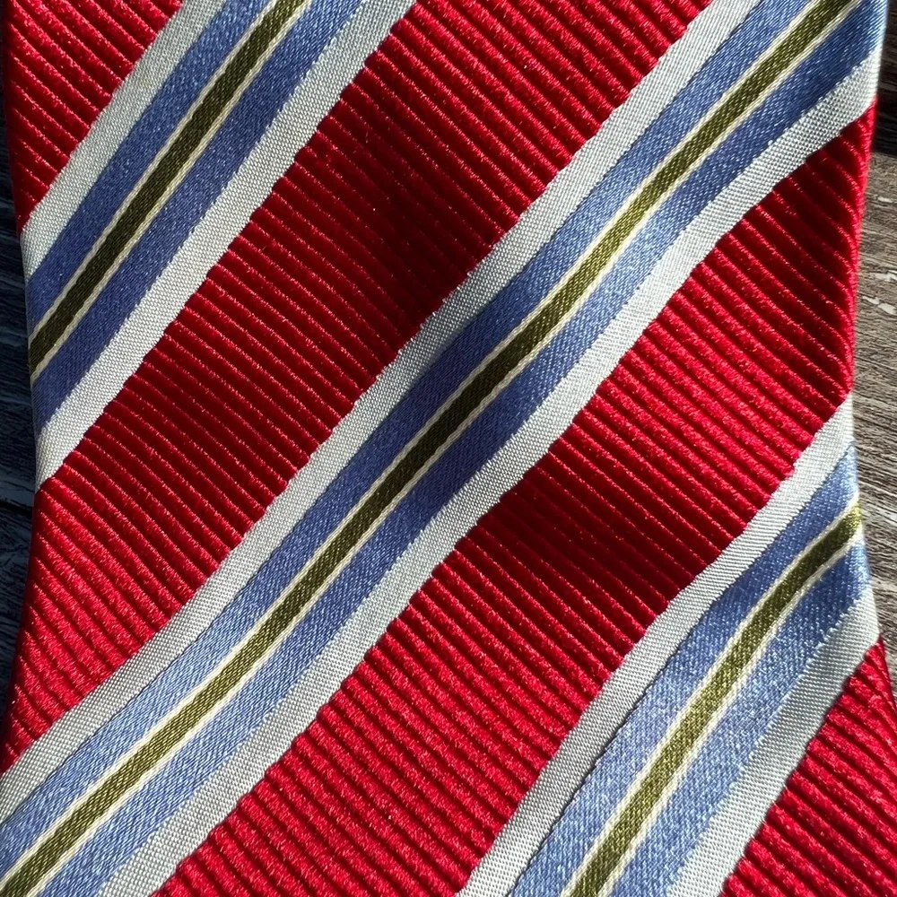 XMI Platinum necktie‎ formal men’s tie red blue green striped Italian silk USA